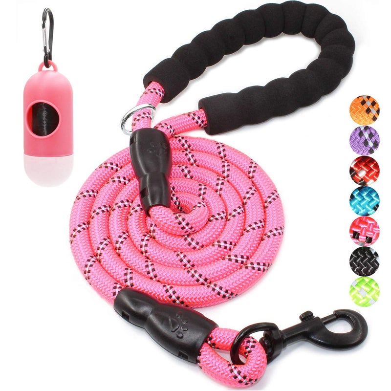 BAAPET 2/4/5/6 FT Dog Leash with Comfortable Padded Handle and Highly Reflective Threads for Small Medium and Large Dogs (6FT-1/2'', Pink) - Image 1